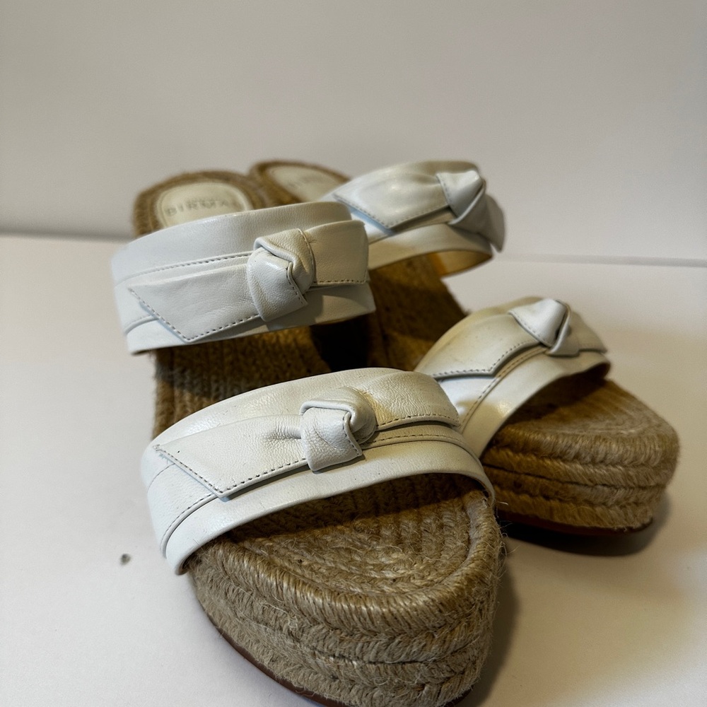 Alexandre Birman White Wedge Sandals with Bow Detail